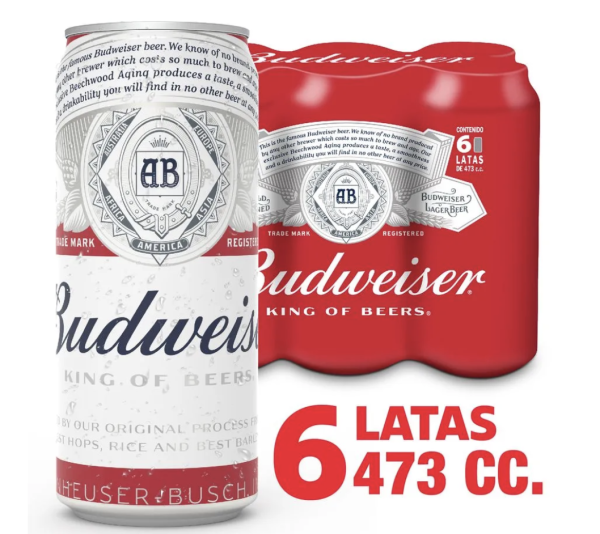 Pack 6 un. Cerveza Budweiser Lager 5.0° 473 cc